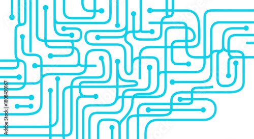 Abstract illustration of interconnected blue lines forming a complex network on a white background.