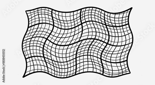 Abstract illustration of a wavy grid pattern with thick black lines forming distorted squares on a white background.
