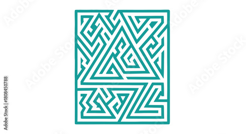 Abstract geometric maze design with a triangular shape in the center, rendered in teal on a white background.