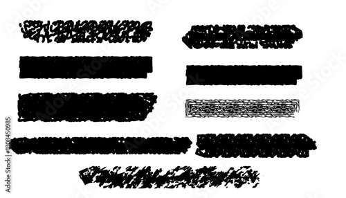 Collection of grunge brush strokes and textures on a white background