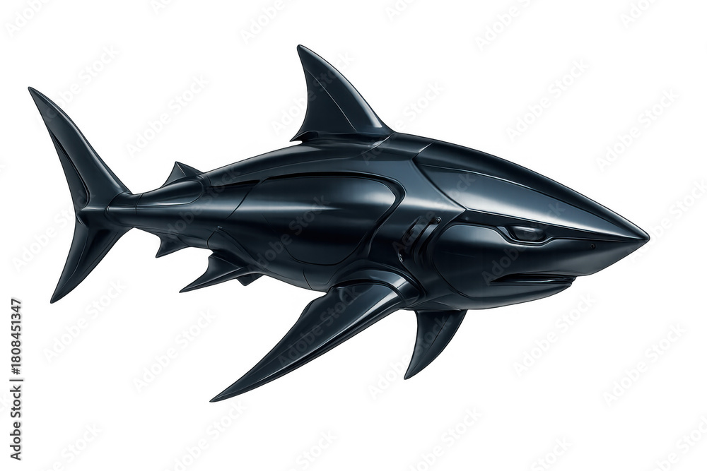 Fototapeta premium Robot shark illustration showing a mechanical predator for themes of innovation, technology, danger, and marine exploration