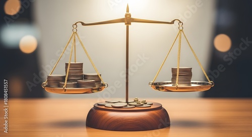 Balance of Wealth - Coins on Scales Illustrating Financial Equilibrium.