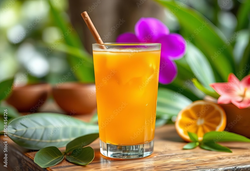 Fototapeta premium Glass of vibrant Jamu, traditional Balinese herbal drink, studio shot, immunity