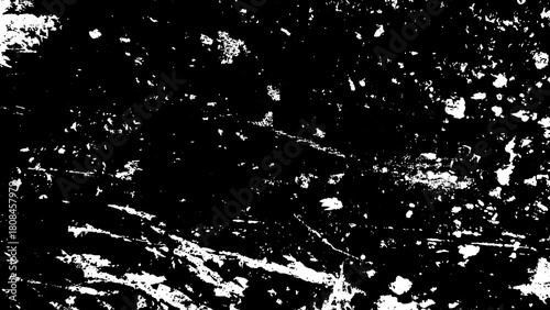 風化や経年劣化、使い込まれたなどでできた、傷・剥がれ・掠れ・劣化などのダメージのイメージのグランジ・オーバーレイ・マスク・壁紙・背景・テクスチャ向け画像素材　8K UHDサイズ　黒背景　黒・白（一部グレー）