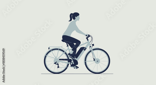 Woman Riding an Electric Bicycle in Flat Illustration Style