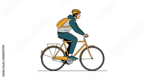 Active Person Riding a Bicycle with Backpack Urban Commuter Illustration