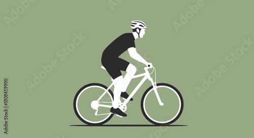 Active Cyclist Riding Bicycle on a Plain Background Vector Illustration