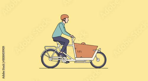 Man Riding Cargo Bike Illustration Eco Friendly Urban Transportation and Delivery