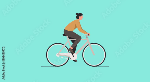 Active Person Riding a Bicycle on a Solid Background Health and Fitness Concept
