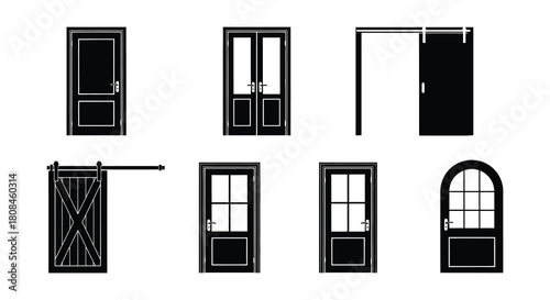 Collection of various black and white door silhouettes and designs