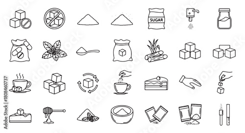 Sugar icon set vector line art illustration for food and beverage design isolated on white backgroun