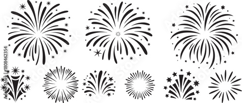 New Year Firework Vector Set – Golden, Light Green, Grey Fireworks Illustration for Celebration Designs