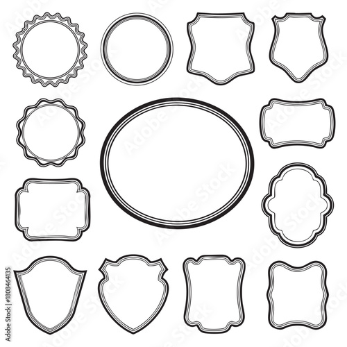 Set of Blank Simple Geometric Frames Engraving Vector Illustration