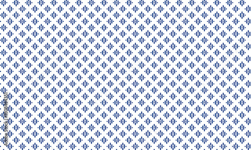 Geometric seamless pattern with abstract Thai basketry imitation in blue on white background. Vector illustration, for shirt cloth cover decoration textile wallpaper paper backdrop all over print