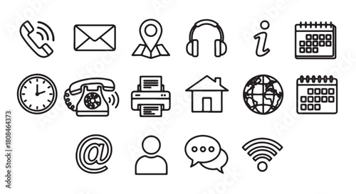 Set of contact information icons simple line style vector symbols for web design isolated on white b