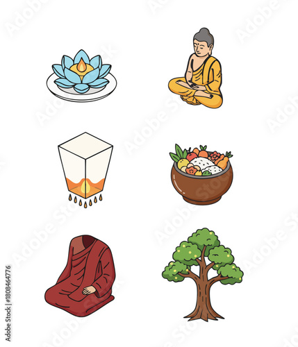 Vesak day icon illustration set 
