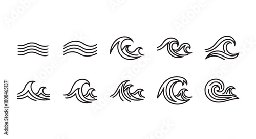 Set of wave line icons simple vector design elements for logo isolated on white background
