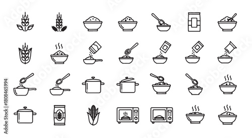 Set of porridge icons simple line vector illustration for food preparation isolated on white backgro