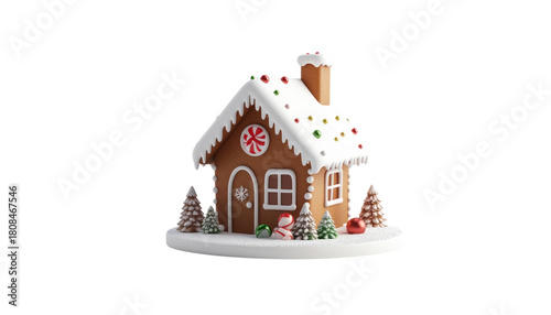 3d rendering of Christmas gingerbread house Christmas cookie icing isolated on solid white background