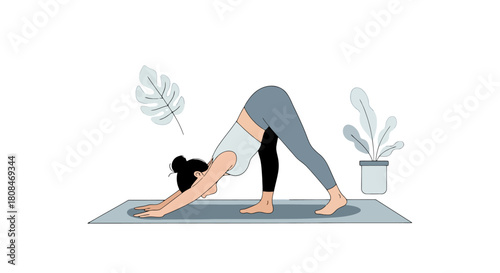 Woman Practicing Downward Facing Dog Pose for a Relaxing Yoga Session