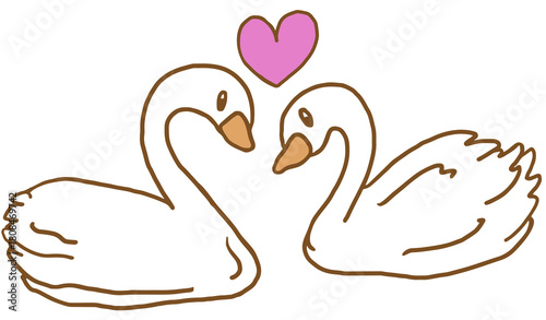 Fototapeta Naklejka Na Ścianę i Meble -  Cute hand drawn two swans for lake, river, cartoon, animal print, picnic, park, yard, summer vibe, poster, post card, nature, garden, social media post, sticker, zoo, souvenir shop, outdoors	
