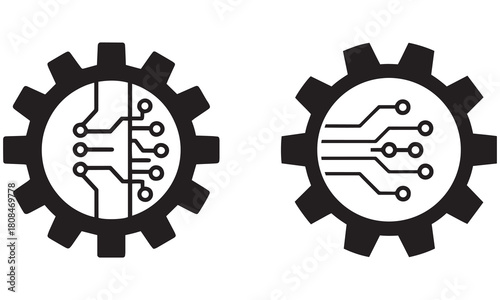 Technology Gear Circuit Icon Vector – Tech Innovation, Engineering, and Automation Symbol Design