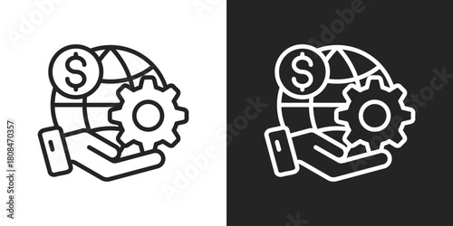 global service Icon In Black And White Line Style
