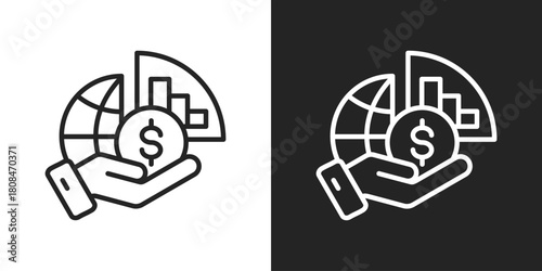 global economics Icon In Black And White Line Style