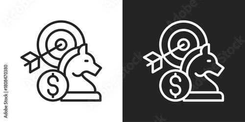 strategic business Icon In Black And White Line Style