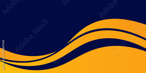 Abstract blue and yellow wave wide background banner curve element with line blue pettern space for text and message design modern arts