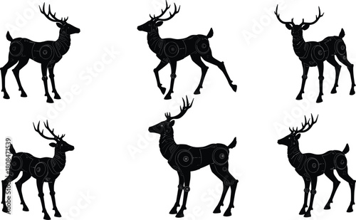 Futuristic illustration of robotic deer with mechanical joints and metallic body, technology-inspired wildlife concept combining nature and artificial intelligence design