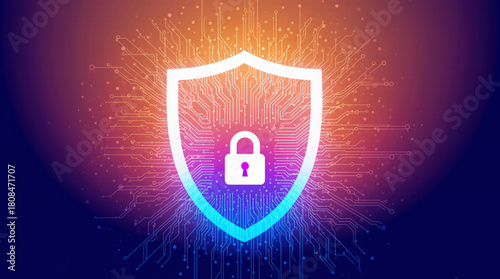 Digital shield and lock symbol representing cybersecurity and data protection