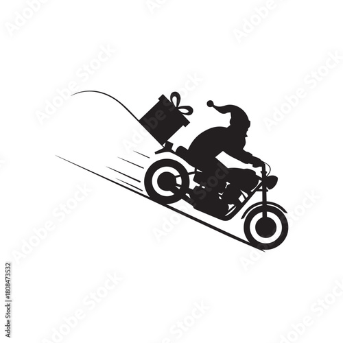 Santa on Motorbike with Gift Bag | Christmas Speed Ride Silhouette