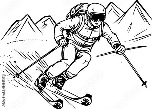 dynamic silhouette of a skier descending a mountain slope, isolated on a transparent background: a striking vector illustration for winter sports designs