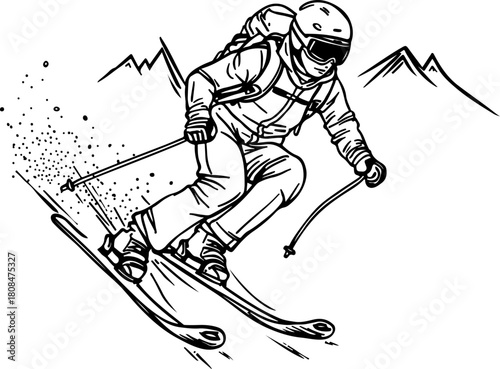 dynamic silhouette of a skier descending a mountain slope, isolated on a transparent background: a striking vector illustration for winter sports designs