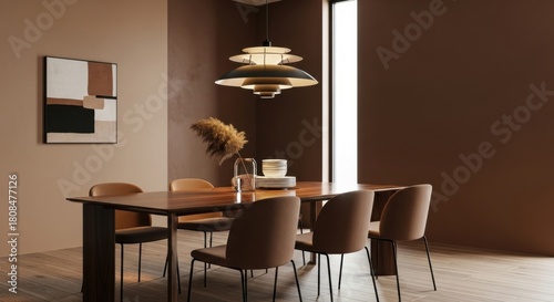 Fototapeta Naklejka Na Ścianę i Meble -  3d render modern brown interior with dining table
