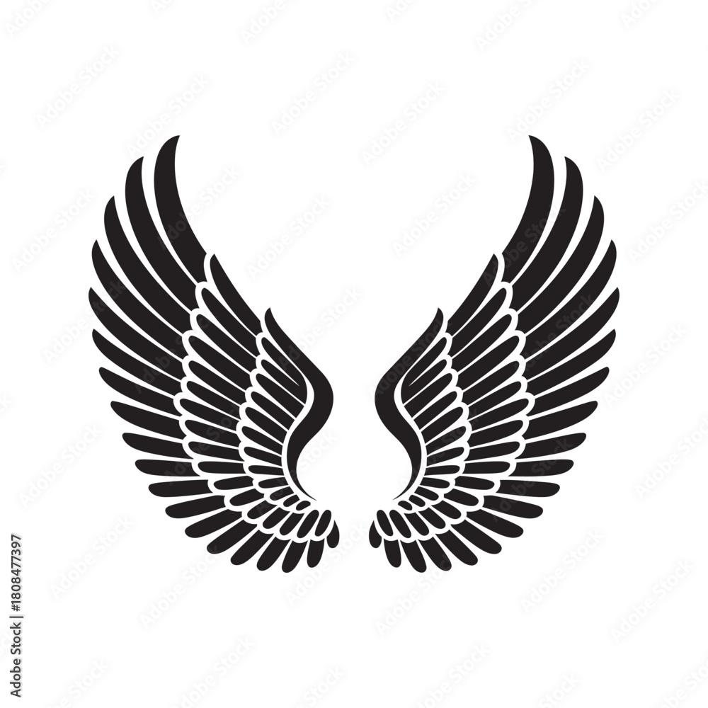 Obraz premium Angel Wings Icon – Black Feathered Wings Silhouette Vector 