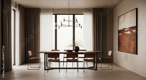 Fototapeta Naklejka Na Ścianę i Meble -  3d render modern brown interior with dining table