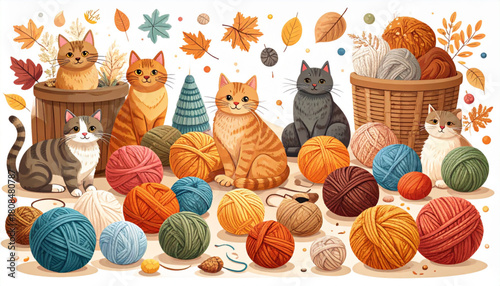 Whimsical Crayon Cat & Yarn Doodles for Pet Shop Flyer
