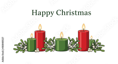 Happy christmas with candles and mistletoe