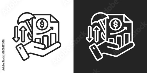 Investment Insurance Icon In Black And White Line Style
