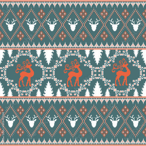 Nordic Fair Isle Reindeer Christmas Sweater Seamless Pattern