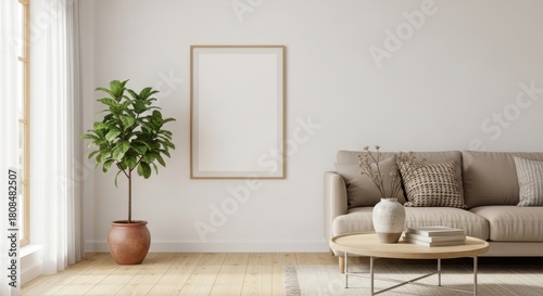 Fototapeta Naklejka Na Ścianę i Meble -  3d render poster frame in living room interior