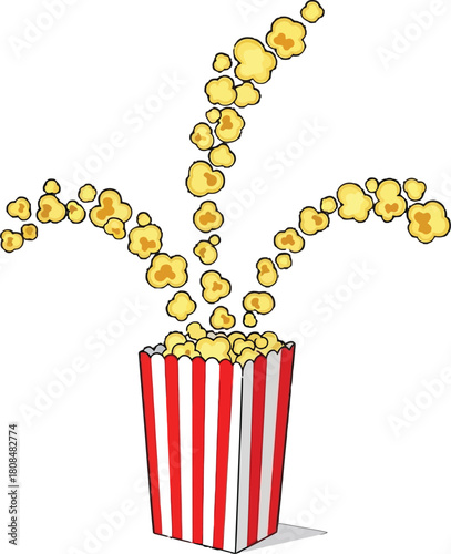 Popcorn explosion from a classic striped container illustration isolated
