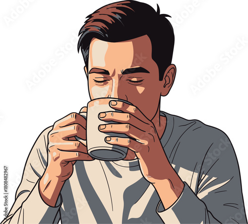 Man enjoying a hot beverage in quiet contemplation, illustrating well being