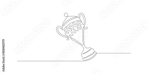 Continuous one line art trophy cup clean outline style