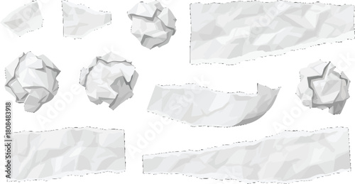 Collection of crumpled paper shapes and textured paper scraps illustration