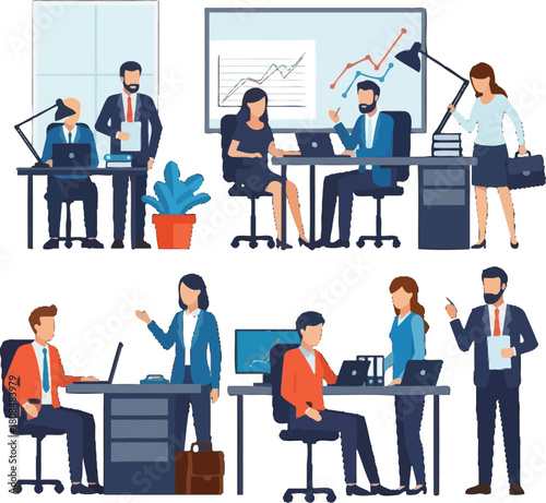 Modern workplace scenario depicting employees collaborating in office setting