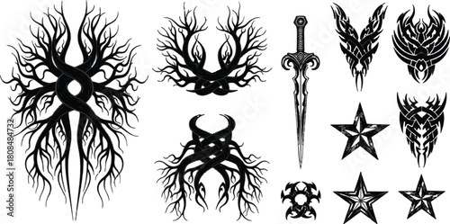 Mystic collection of stylized vector graphics and symbols for creative design