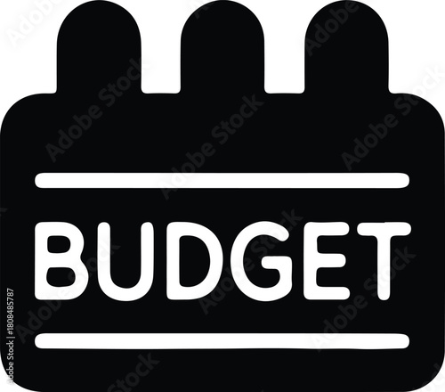 Budget planning notebook icon graphic, Simple black budget notebook icon representing financial planning, money management, accounting, and personal finance organization for digital or print use.

